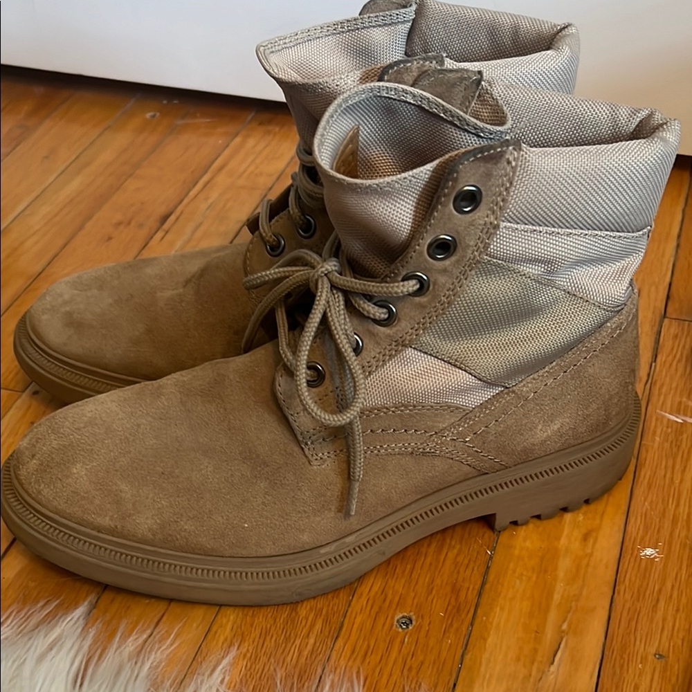 Zara Tan Suede Ankle Boots with Lace-Up Design